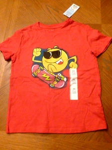 BoysYouth Cat & Jack Red SS XSmall Cotton Blend T Shirt With Emoji Skateboarder - Picture 1 of 3