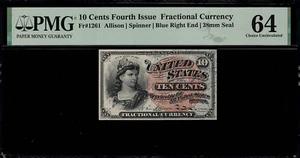 FR-1261 $0.10 Fourth Issue Fractional Currency - 10 Cents - Graded PMG 64 - Picture 1 of 2