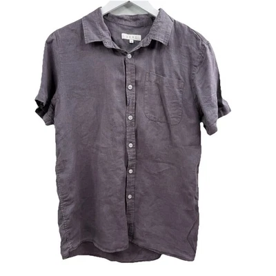 Aere Mens Grey Linen Short Sleeve Button Up Shirt Size M Summer Casual Festival - Image 1 of 4