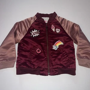 The Children’s Place Girls 4T Satin Varsity Jacket With Patches Red And Pink - Picture 1 of 6