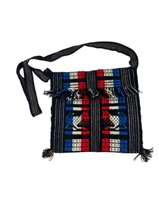 Woven Rug Bag Crossbody Shoulder Llama Pattern Fringe Blue Red Blue Ethnic - Picture 1 of 11