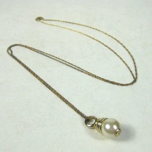 Vintage Sterling Silver 925 Chain Necklace Faux Pearl Pendant 31 inch - Picture 1 of 11