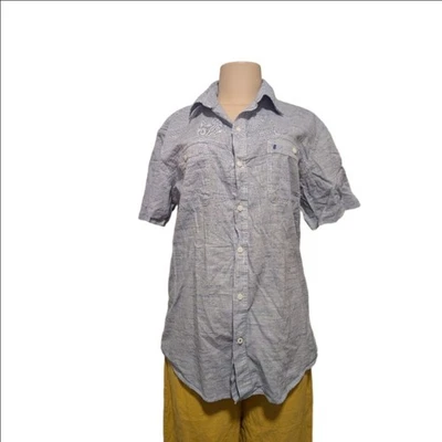 Camisa listrada azul e branca coleção água salgada Izod tamanho botão grande… - Imagem 1 de 4