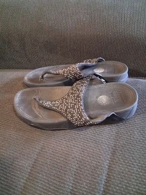 Fitflop Wedge Thong Sandals Flip Flop Womens Size 7 Glitter Black Sparkle - Image 1 of 4