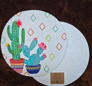 Juego de mantel trenzado de cactus patrón de jardín de cactus Kay Dee nuevo con etiquetas - Imagen 1 de 1