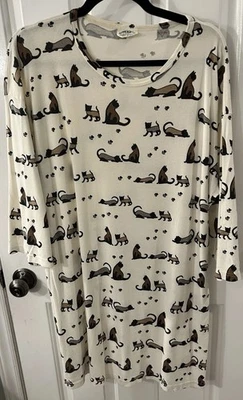 Camisa camisón para dormir Gotkeys estampado de gato para mujer L/XL algodón tejido usado en excelente estado Foto 1 de 4