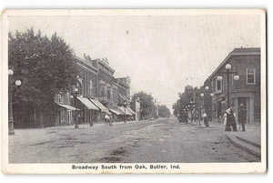 Broadway & Oak BUTLER, INDIANA Street Scene DeKalb County 1910s Antique Postcard - Picture 1 of 2