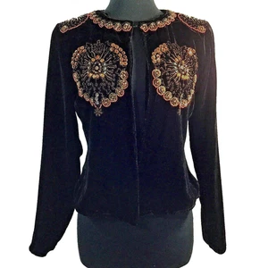 Chaqueta glamurosa con cuentas de terciopelo Saint Tropez West talla M gótica Y2K (6-8) forrada defecto - Imagen 1 de 10