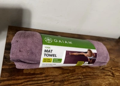 Gaiam Yoga Mat Towel Purple Full Size Microfiber Stay Dry Absorbent 24”x68” NEW - Image 1 of 2