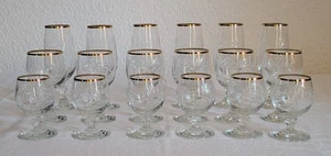 18-tlg. Glas-Set mit Schliff u. Goldrand, klar, Kristallglas?, Vintage (654) - Bild 1 von 10