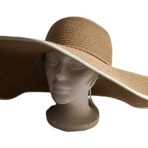 Floppy Hat Beach Garden Vacation Natural Woven Raffia Tan Tropical Womens - Picture 1 of 7