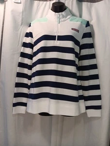 Vintage Martha's Vineyard Vines Nautical Navy Stripe Quarter Zip Pullover, L - Picture 1 of 9
