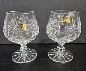 2- Vintage Made in Poland Cognac Lead Crystal Pinwheel 8 Point Star Replacements - Picture 1 of 14