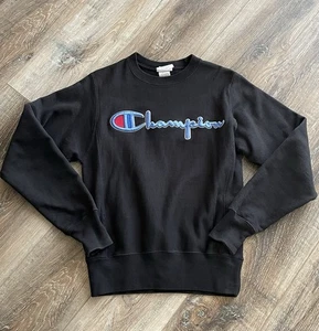 Champion Reverse Weave Black Applique Logo Crew Sweatshirt Men's Size XS - Picture 1 of 7