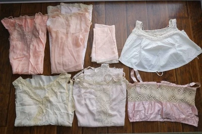 Lot Antique 1920s 30s Silk Cotton Lingerie Camisoles Lace As Is Study Repurpose - Image 1 of 4