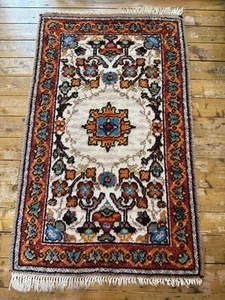 Vintage 70s Wool Mid Pile Floral Rug Orange Brown Mid Century Retro 190x115cm TC - Picture 1 of 8