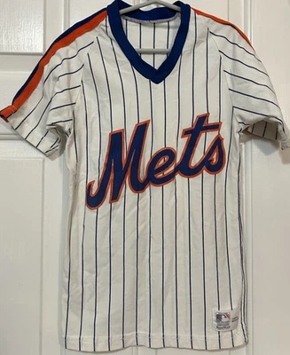 Vintage New York Mets Sand Knit Jersey Shirt Youth Medium Pin Stripe MLB USA - Image 1 of 4