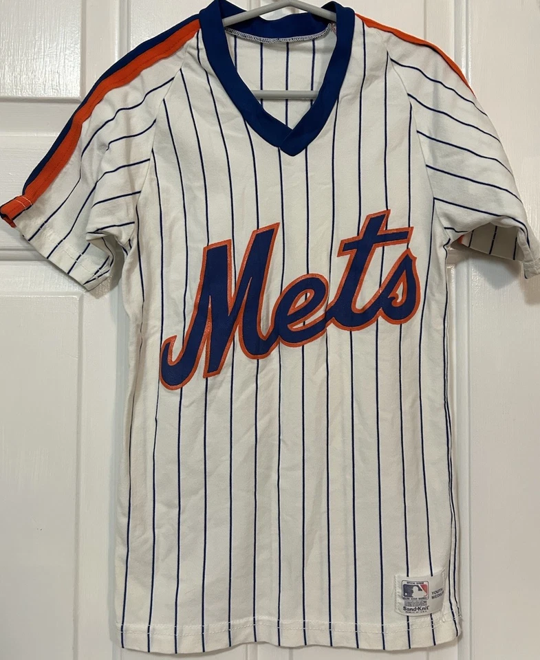 Vintage New York Mets Sand Knit Jersey Shirt Youth Medium Pin Stripe MLB USA - Image 1 of 4