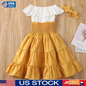 3Pcs Baby Girls Off Shoulder Ruffle T-shirt +Skirt Set Kids Summer Dress Outfits - Picture 1 of 15