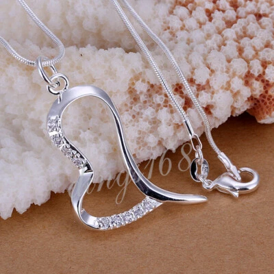 Colgante de cristal de corazón abierto resistente al deslustre de plata de ley 925 + collar T642 Foto 1 de 2