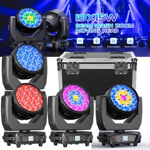 19x15W RGBW Zoom LED Moving Head Light Wash DMX Stage DJ Disco Light/Flight case - Picture 1 of 22