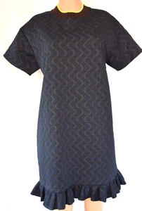 MARNI BLACK BROCADE KNITTED CREW NECK RAFFLE SHORT SLEEVES DRESS SIZE 44 - Picture 1 of 11