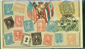 HAWAII USA 1900'S STAMP ON STAMP ON POSTCARD EMBOSSED ZIEHER REPLICA S13224-1 - Picture 1 of 1