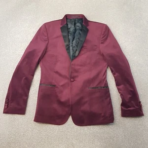 ASOS Mens Jacket 40S Burgundy Velvet Tuxedo Smoking Blazer Satin Lapels Slim - Picture 1 of 13