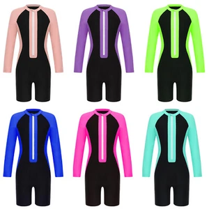 Youth Swimsuit Long Sleeve Jumpsuit Boyleg Rash Guard Sports Bathing Suit Boys - Picture 1 of 75