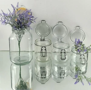 Kitchen Canisters Set of 4 - Clear Glass & Metal Clasp, 1/4 L, 1/2 L, 4 L - Picture 1 of 12