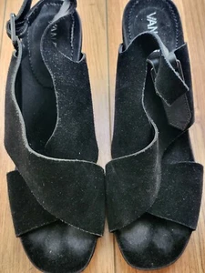 Vintage Women's VANELI Black Suede Leather Strap Pump Sandal Shoes  9 - Picture 1 of 20