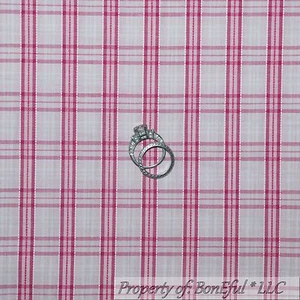 BonEful FABRIC FQ Cotton Quilt Woven White Pink Plaid Stripe Gingham GIRL Baby S - Picture 1 of 12