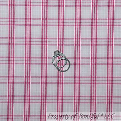 BonEful FABRIC FQ Cotton Quilt Woven White Pink Plaid Stripe Gingham GIRL Baby S - Image 1 of 4