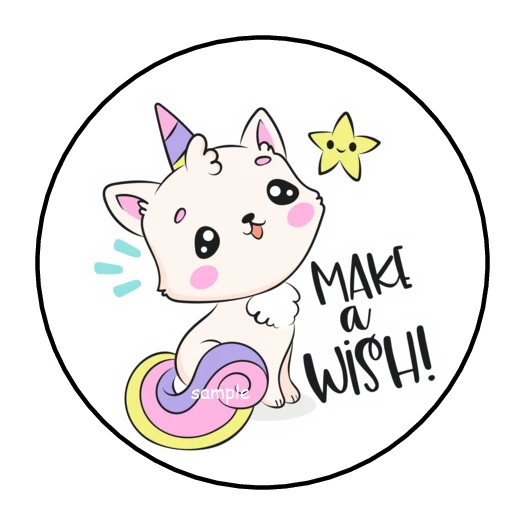 30 MAKE A WISH STICKERS ENVELOPE SEALS LABELS 1.5" ROUND CATICORN CAT UNICORN - Image 1 of 1