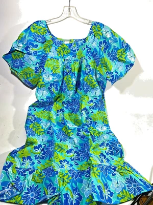 Sara Morgan Green Blue Floral MuuMuu Dress Size Medium - Image 1 of 3