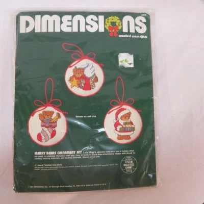 Vintage Dimensions Counted Cross Stitch Merry Bears Ornament Kits 1984 Unopened - Image 1 of 4