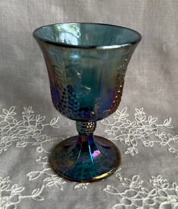 Carnival Glass Wine Glass Goblet Cup Chalice Mug Fenton art paneled Grape - Picture 1 of 6