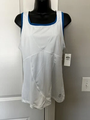 NUEVO CON ETIQUETAS K-Swiss Racerback TANK VENENO BLANCO AZUL XL ENTRENAMIENTO GIMNASIO DEPORTE TOP CAMISA Foto 1 de 3