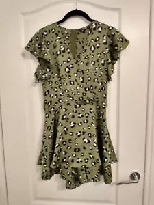 Quiz Green Leopard Animal Print Blouse Wrap Flowy Top Size 8 - Picture 1 of 5