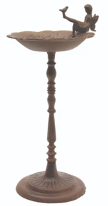 Bronzed Cast Iron metal Birdbath Fairy w/ perching Bird Bath Outdoor Garden - Picture 1 of 1