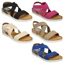LADIES DOWN TO EARTH ELASTICATED STRAPPY CASUAL FLAT OPEN TOE SANDALS F10323