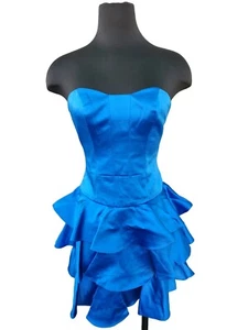 ABS Allen Schwartz Satin Blue Sleeveless Strapless Dress Ruffles Womens Size 2 - Picture 1 of 11