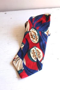 Kakao Pod Krawatte Seide Jacquard Vintage Y2K rot blau creme gold 3,75 in Bugatti - Bild 1 von 4