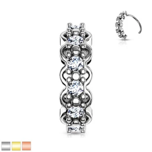 Filigree Edge CZ Lined 316L Surgical Steel Bendable Hoop Nose Ear Cartilage - Picture 1 of 4