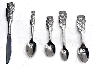 Juego de cuchara cuchillo infantil vintage diseño Bear Bunny Oneida Community acero inoxidable - Imagen 1 de 6