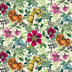 1/2 Metre Jewel Tones Floral Cream from Makower Fabrics Cotton Quilt Fabric - Picture 1 of 6