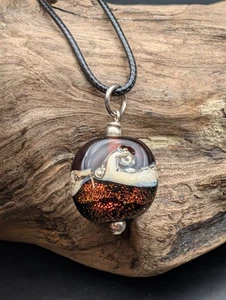  Collar marrón cobre onda del océano plata esterlina vidrio dicroico #902 - Imagen 1 de 5