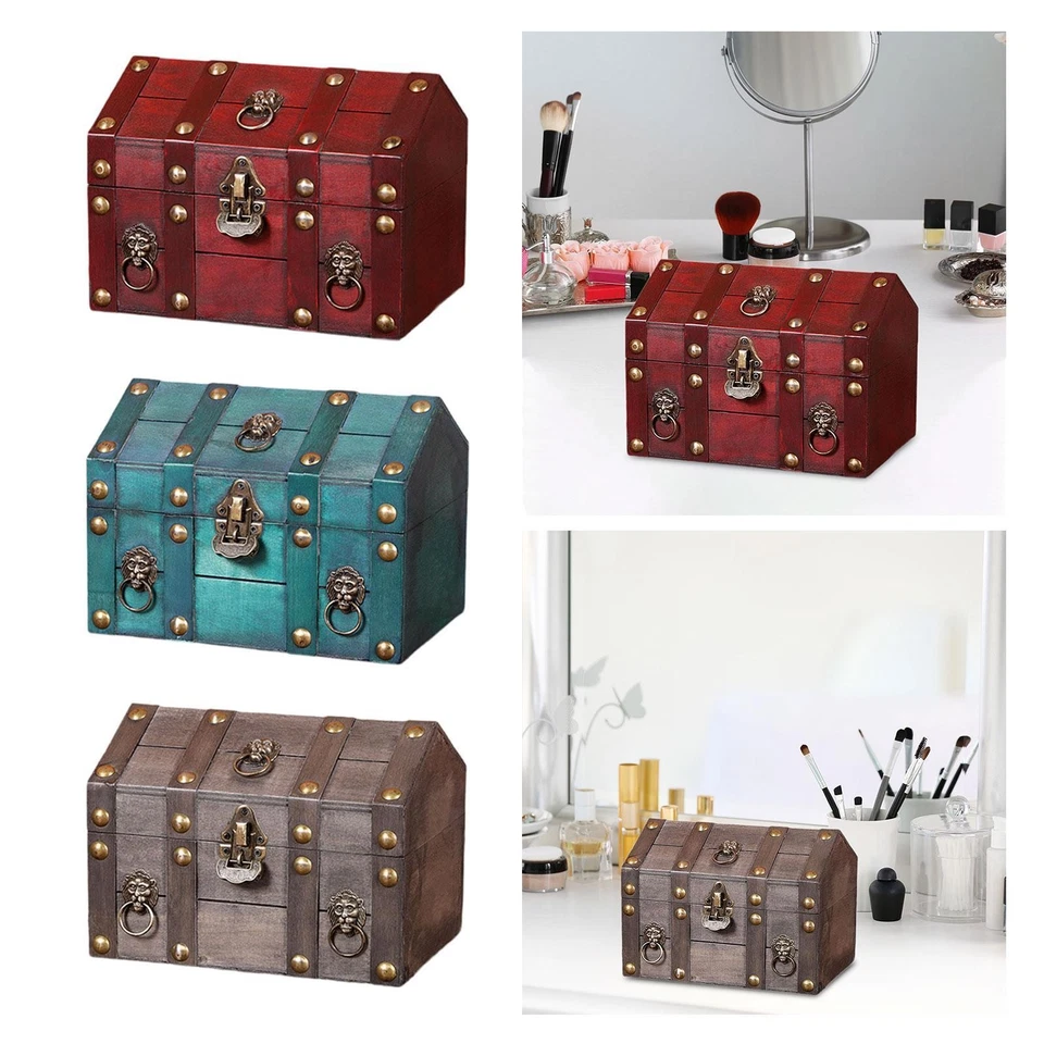 Pirate Box Wooden with Shape Unique Jewelry Organizer Box Decorative Trunk - Image 1 of 1