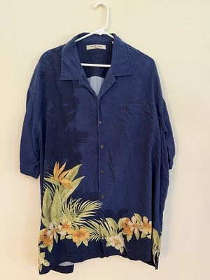 Tommy Bahama Mens Hawaiian Shirt Floral Design Button-Up Blue XXL 100% Silk - Image 1 of 4