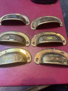 6 Vintage Brass Cup Handles 9.5x5cm - Picture 1 of 4